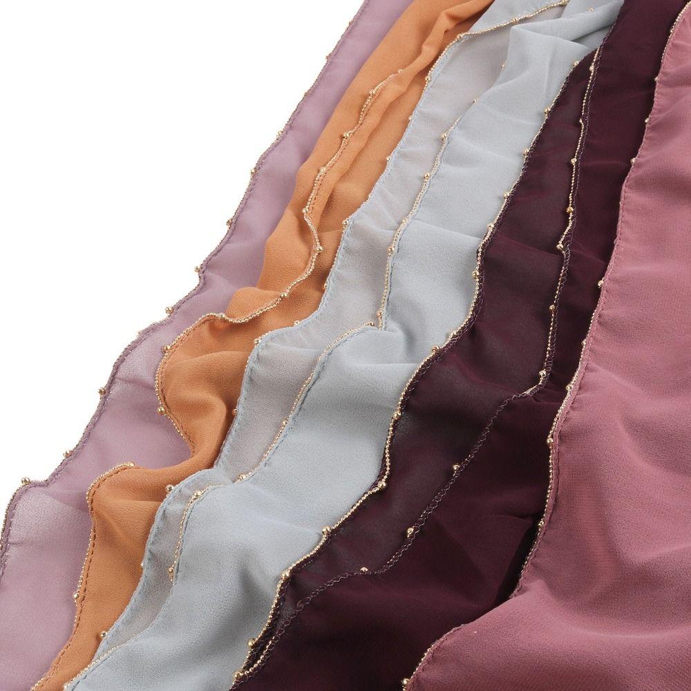 Long Ethnic Style Scarf Beads Chain Islamic Turban Fashion Wraps Shawl Daily