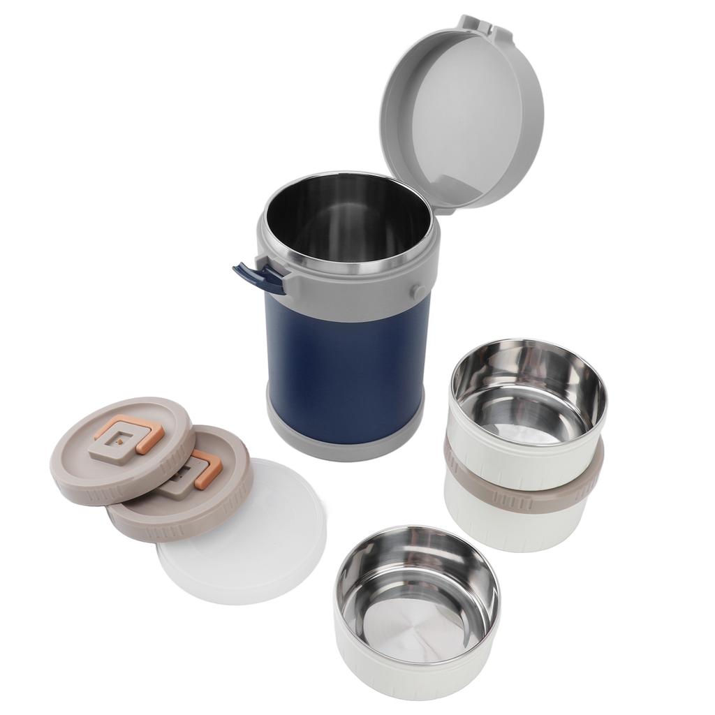 Recipient izolat pentru alimente 2L 3 nivele, sigur pentru microunde, oțel inoxidabil 304, cutie de prânz cu vid cu umăr