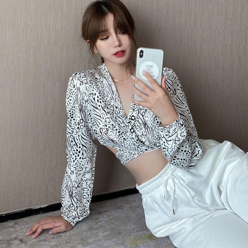 

женщины Сексуальная Clssic Зебра Печатная модель с длинными рукавами Галстук Удобный V-образный вырез Big Open Back Desin Рубашка