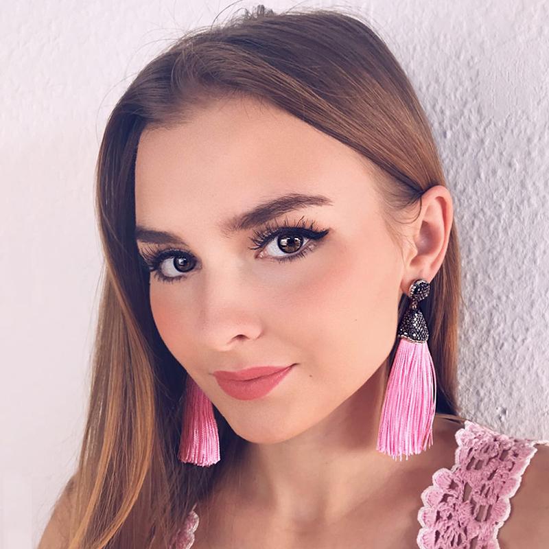 

Women Bohemian Crystal Long Tassel Dangle Earrings For Girls Black Red White Silk Fabric Drop Earring Woman Accessories Zircon розовый