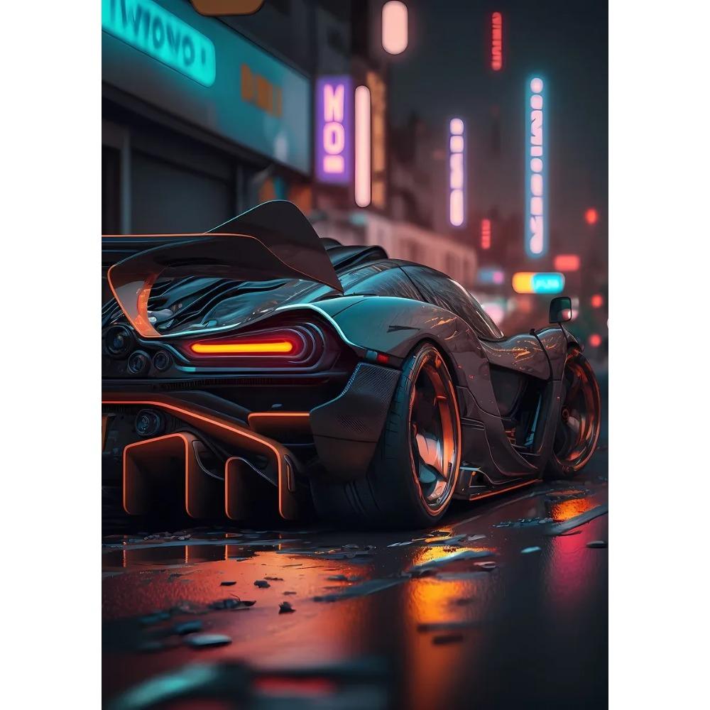 High Tech Super Car Poster Luxury Car LED Sports Races Neon Lit City Prints Canvas Painting Wall Picture Home Man's Room Decor