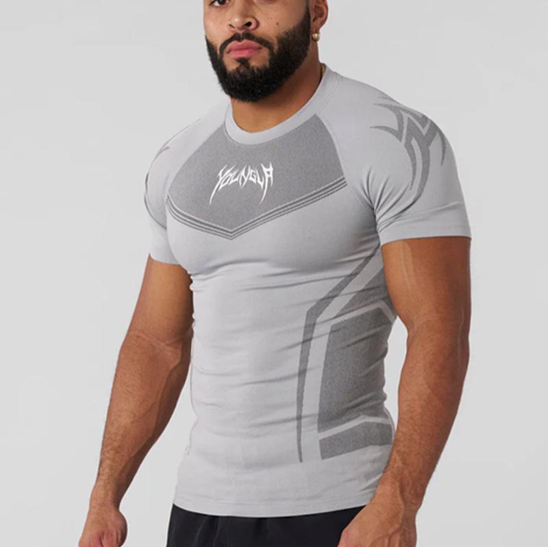 YOUNGAL Men's High Elastic Short Sleeve Fitness T-Shirt