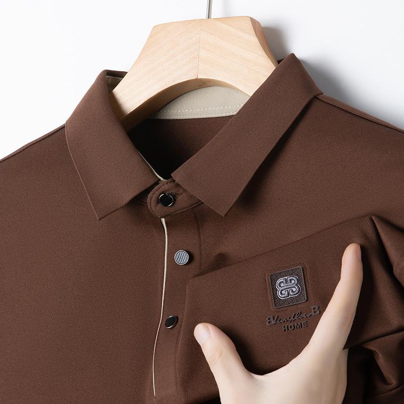 High-End Men'S Seamless Long-Sleeved Polo Shirt T-Shirt Medium Color Matching Placket Lapel Polo Shirt