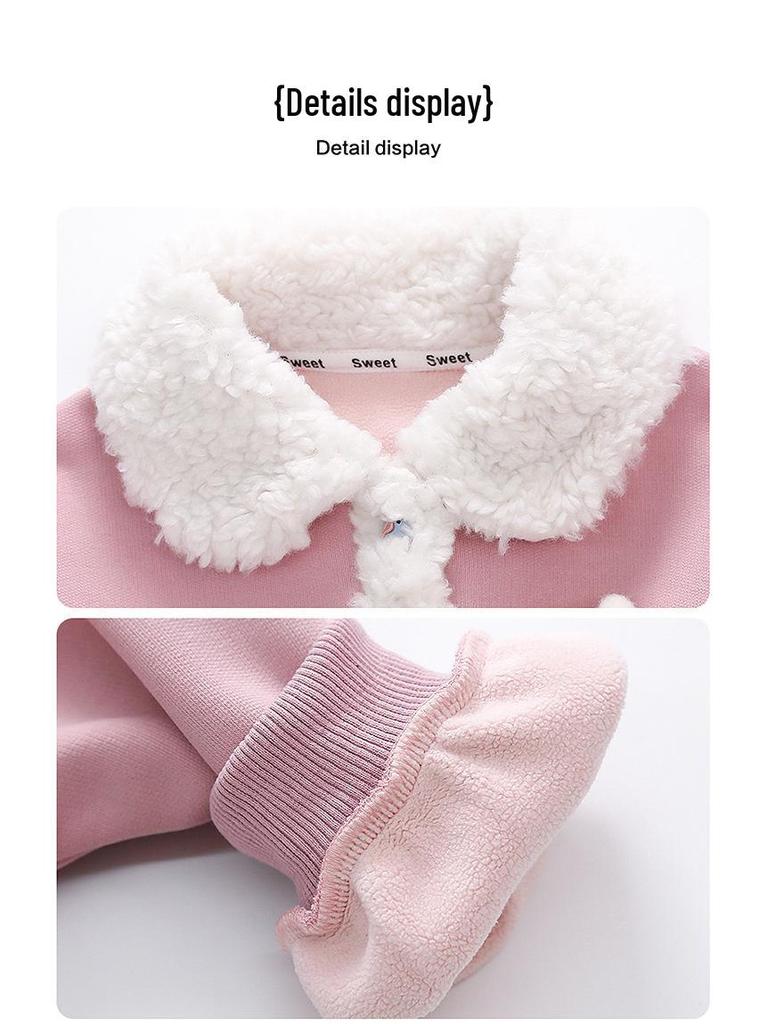 2025 New Style Baby Girls' Fleece-Lined Cartoon Outfit - Thickened Autumn/Winter Fashion