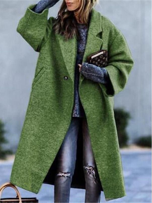 Frühling 2024 Damen Lässiger Langer Einfarbiger Wollmantel