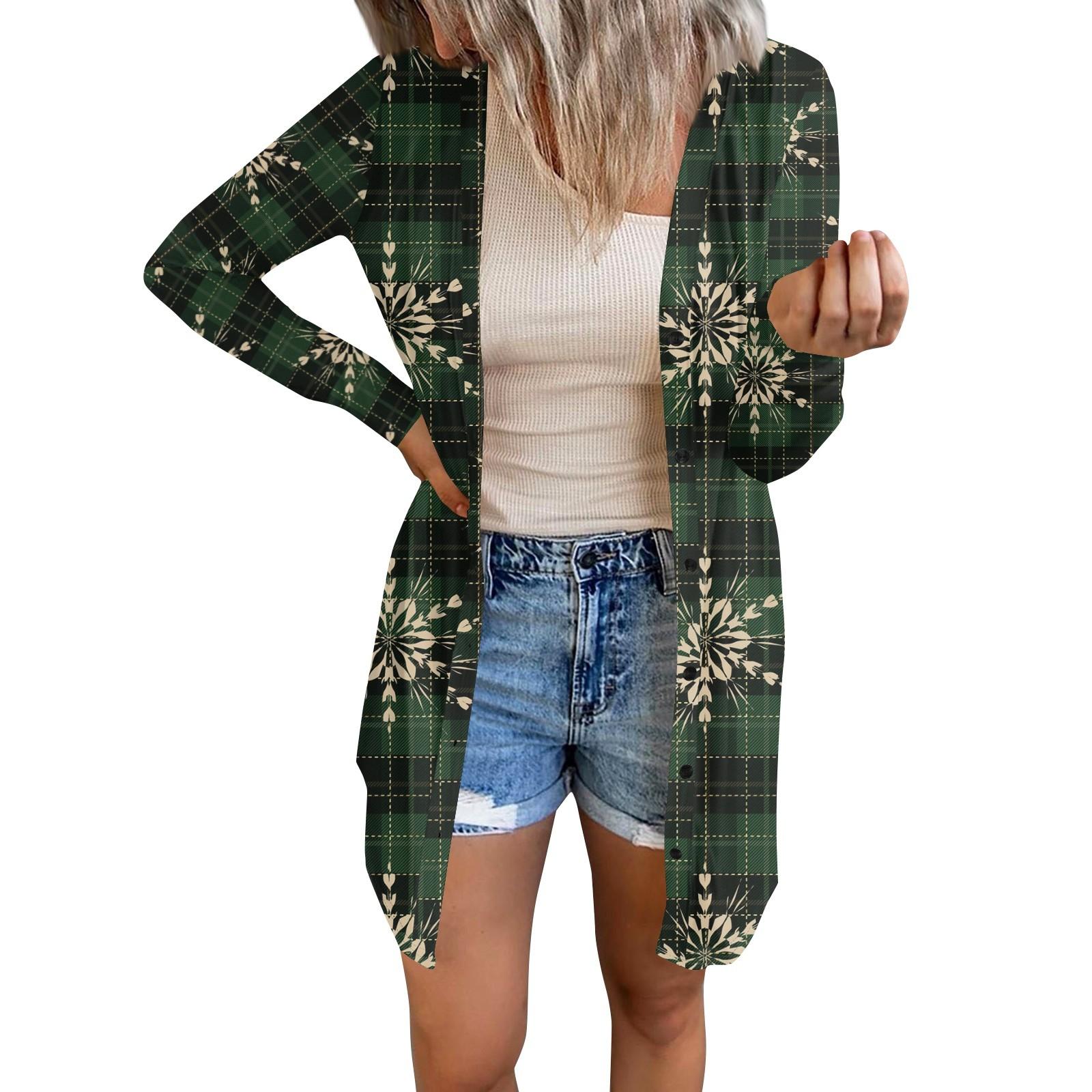 

Длинный рукав Женский ретро принтованный топ Легкий базовый свободный жакет Кардиган Повседневные рубашки Рождество S