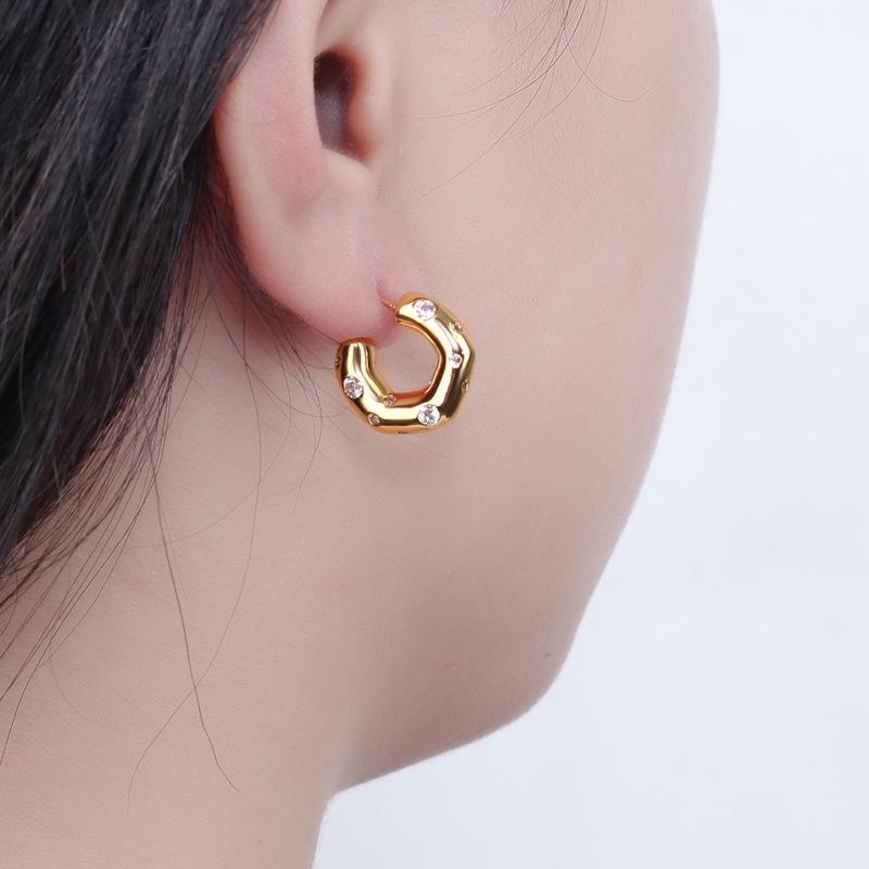 Elegant Gold-plated Zircon C-shaped Earrings - Non-fading, Stylish Ear Ornaments for Women