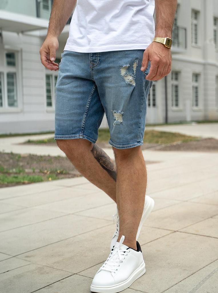 Herren Washed Blue Denim Shorts MyStars Damage 28