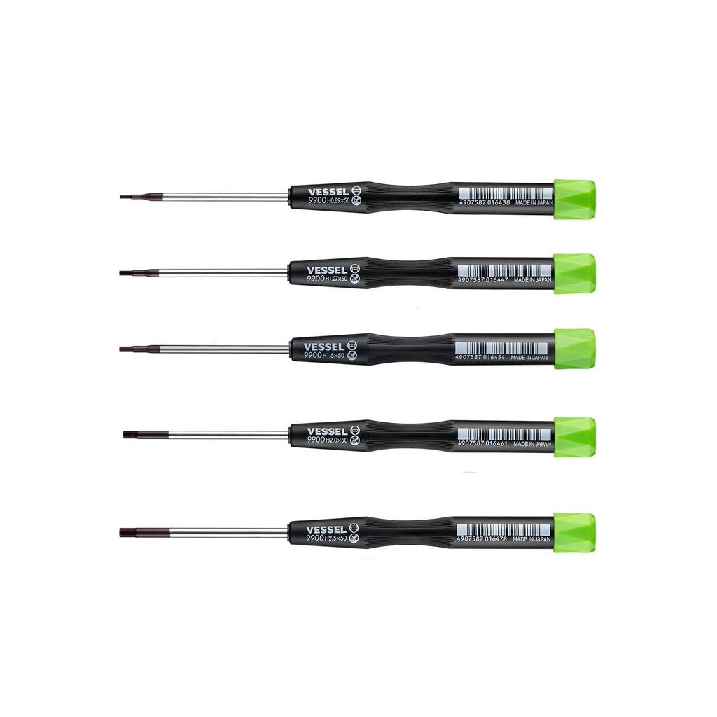 VESSEL Micro Screwdriver Precision Hex Screwdriver and Diameters Set, 5-Piece Set, 0.89mm, 1.27mm, 1.5mm, 2.0mm, 2.5mm (99005HX)