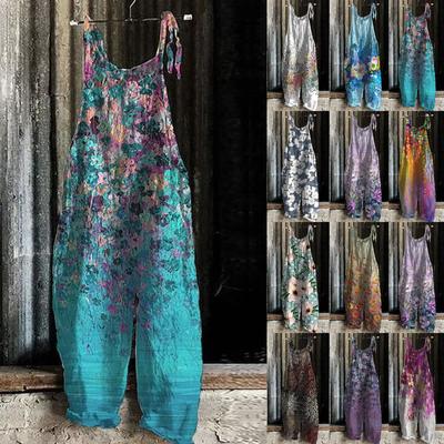 New Summer Leisure Floral Casual Loose High Waist Women's Style Dome Vintage Jumpsuit