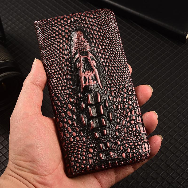 

100% Cowhide Genuine Leather For Honor Magic 8 & Magic 7 Pro Air Lite Case 3D Crocodile Head Magnetic Card Pocket Wallet Cover Genuine Leather&Honor Magic8