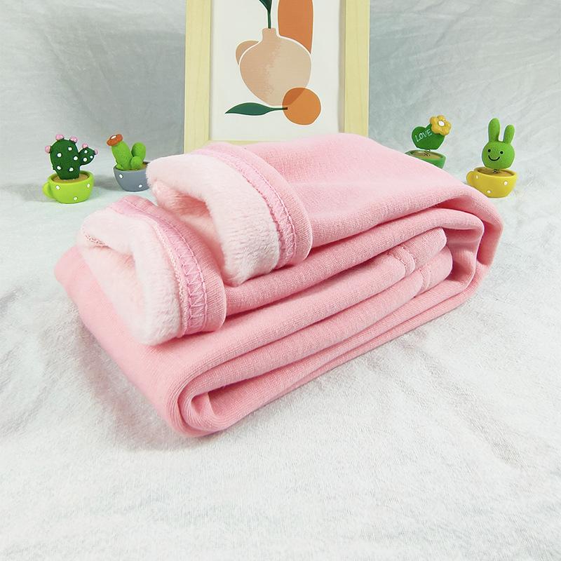 Children's Leggings Autumn Winter Solid Color Cotton Plus Velvet Warm Thick Trousers for Girls