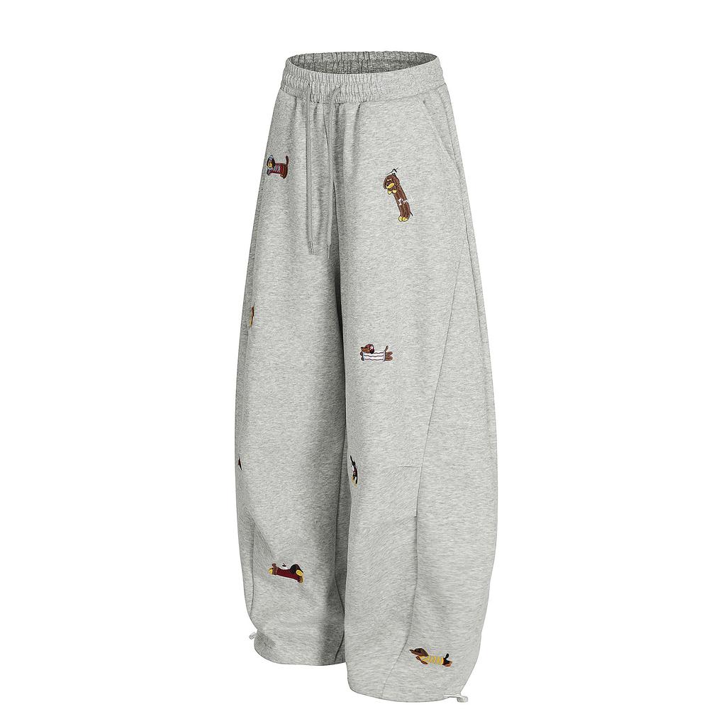 Stickerei Welpen Baggy Barrel Sweatpants Lässig Elastischer Kordelzug Unisex Weitbein Hose