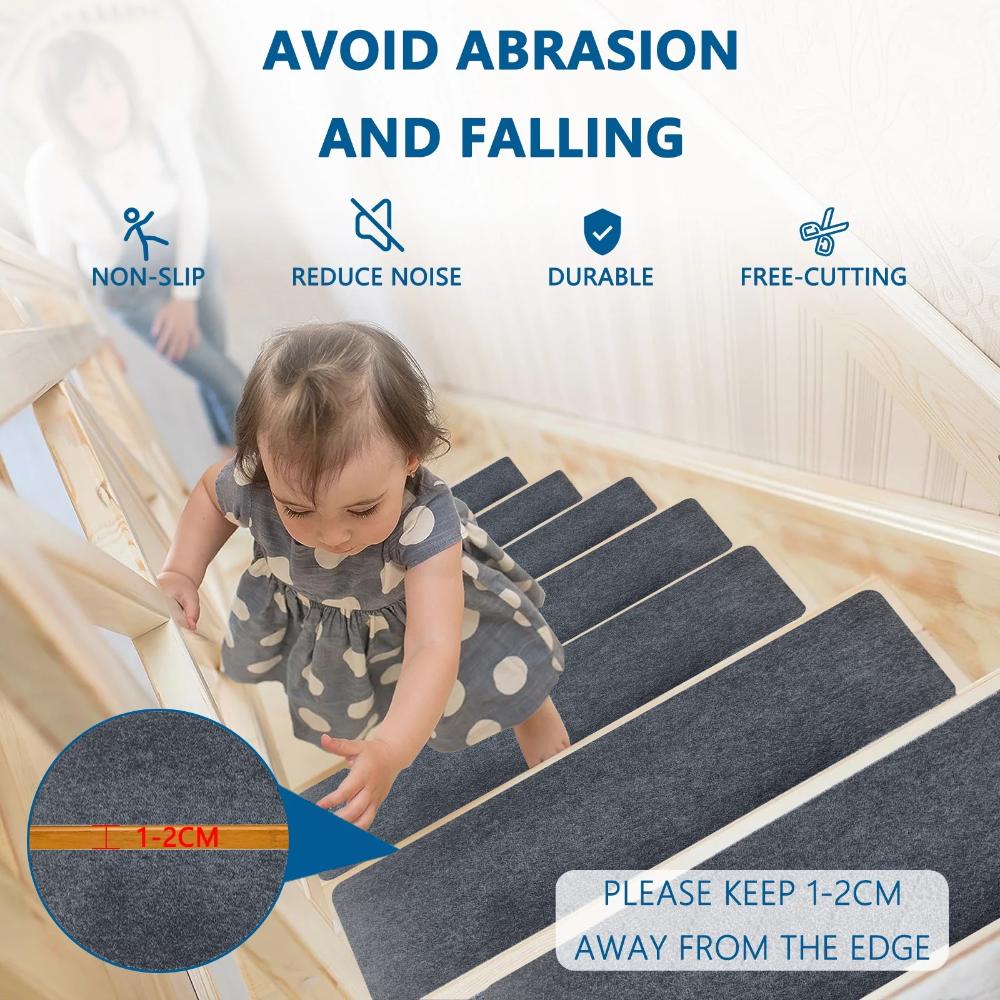 6/12Pcs Soft Stair Tread Carpets Mats Self-Adhesive Non-Slip Water Absorption Stair Carpet Mats Safety Mute Floor Protector Rugs