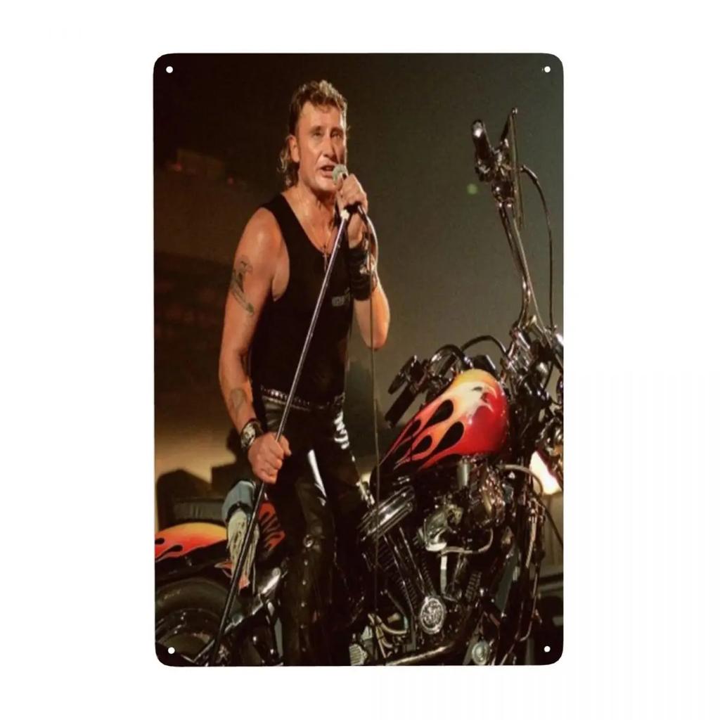 Motorrad Johnny Hallyday Schild Custom Retro Französischer Rocksänger Metallschilder für Club Cafe Restaurant Man Cave Bar Wanddekoration