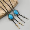 Adjustable Leather Cord Western Bolo Tie Crack Turquoises Pendant Necklace Jewelry Necktie For Cowboy Rodeos Event