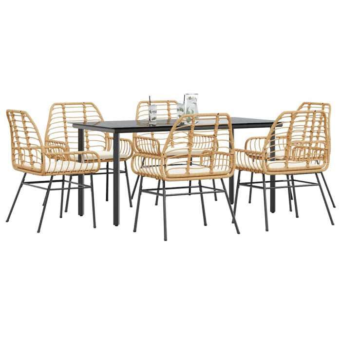VidaXL Garden Dining Set Cushions 7pcs Brown Poly Rattan Glass, Outdoor Dining Set, Dining Furniture of 3334559