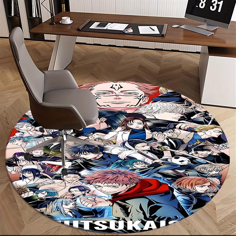 1pc Anime Character Round Carpet  Fitsuoka Design, Office Chair Mat, NonSlip Rug for Home Decor, Seasonal Gift, Suitable for Office, Living Room