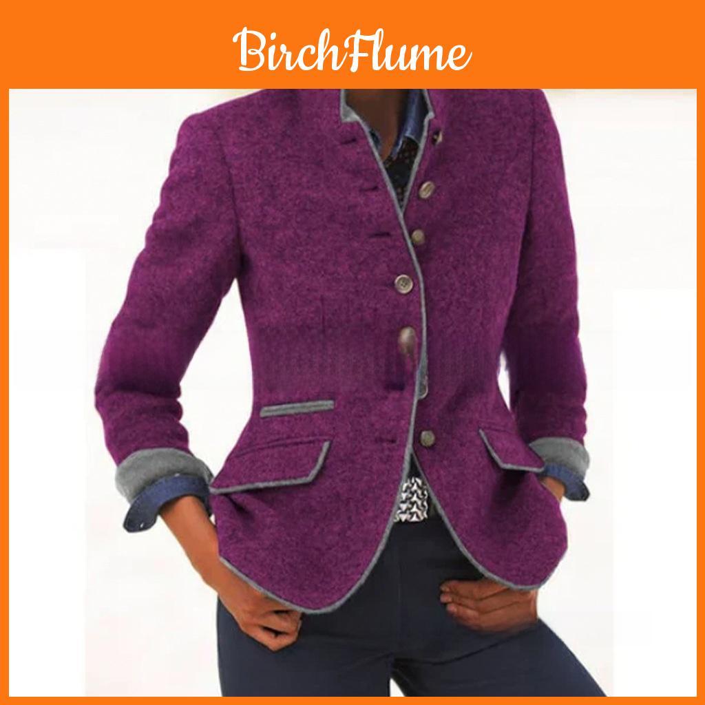 Womens Wool Blend Blazer With Color Block Design For Casual Office Wear