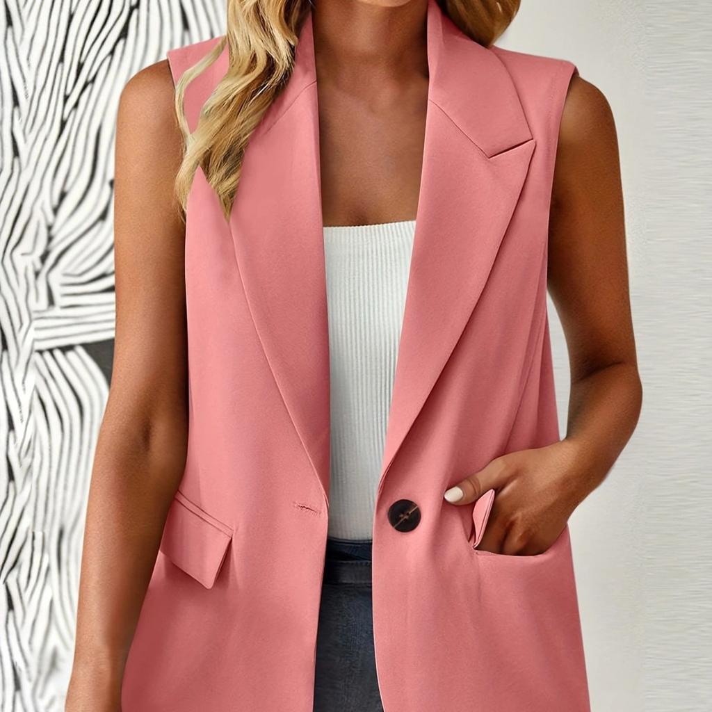 Women's Casual Solid Color Button Blazer Vest Outerwear