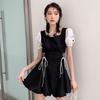 Sweet Short Dress Women Pleated Puff Short Sleeve Dress Fashion A- Line Fairy Dress  Students