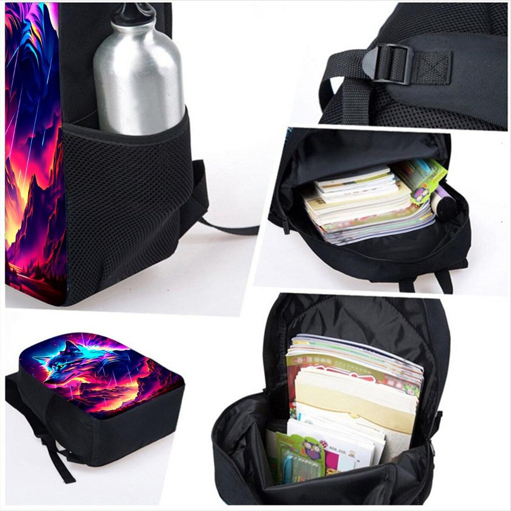 Constellation Wolf Print Single Layer Backpack for Boy/Girls Best Gifts 2D Flat Cartoon School Bag for Children Bags