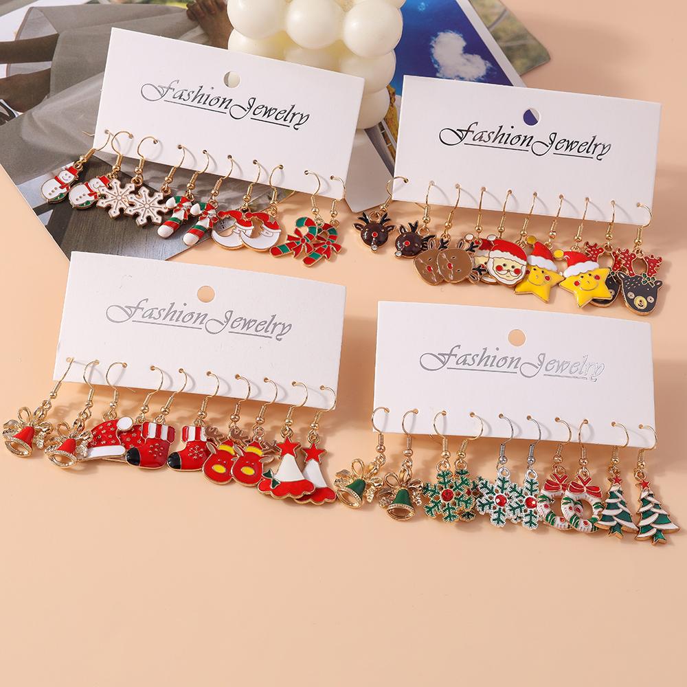 Cute Christmas Earrings Santa Claus Elk Snowman Snowflake Earrings for Women Girls X'mas New Year Jewelry Gifts