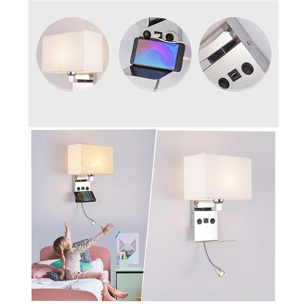 Minimalist Wall Lamp Bedside Lamp Reading Lamp with Switch Mobile Phone Holder Rechargeable Hotel Bedroom Room Wall Lights