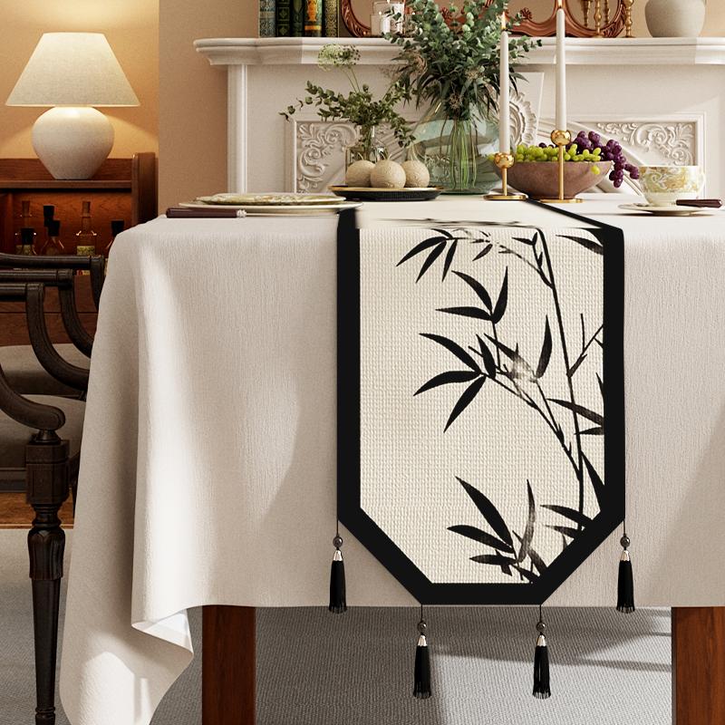 Cotton And Linen Tea Table Mat Tassel Lace Cover Chinese Traditional Table Runner Home Decor TV Cabinet Table Runners