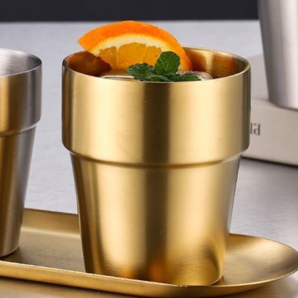 1pc Stainless steel staircase double-layer cup, outdoor portable, stackable camping water cup, double Korean beer cup, dining cu