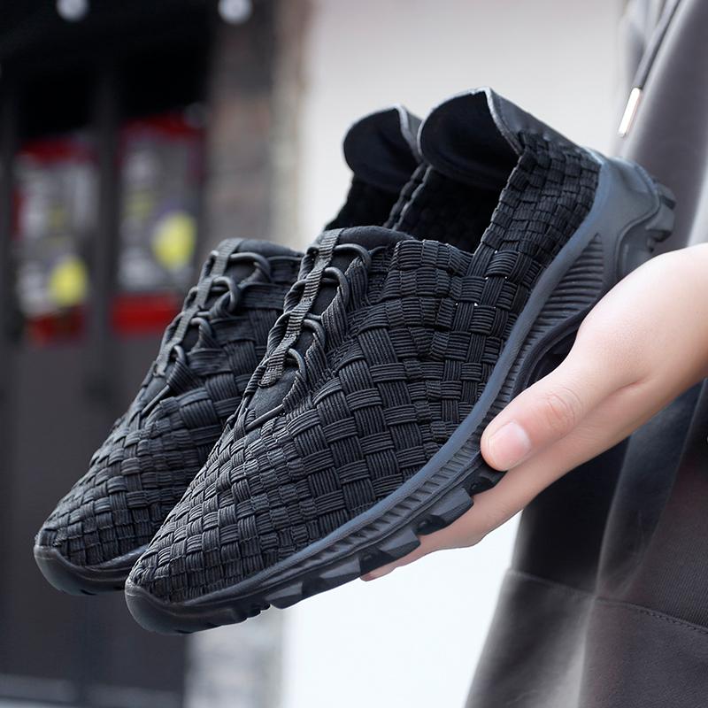Summer Black Handmade Braid Beach Shoes Women Slip on Plus Size Casual Espadrilles Breathable Sneakers