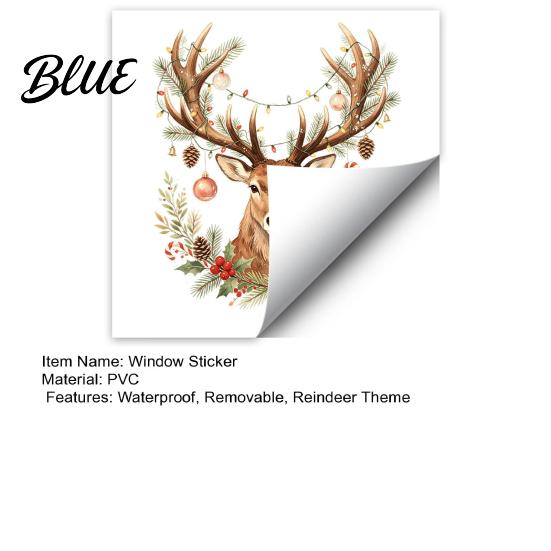 Reusable Window Stickers Christmas Watercolor Reindeer Cling Removable Elk Head Static Sticker Decal Animal Decorative Glass for Holiday Party