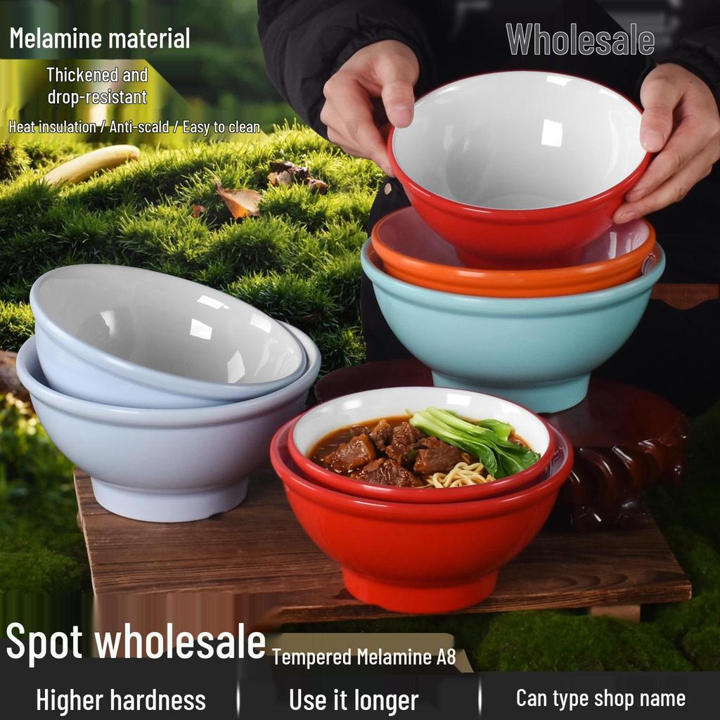 Melamine Noodle Restaurant Bowl - High-Footed, Imitation Porcelain for Wonton, Soup, Beef Rice Noodles, Mala Tang