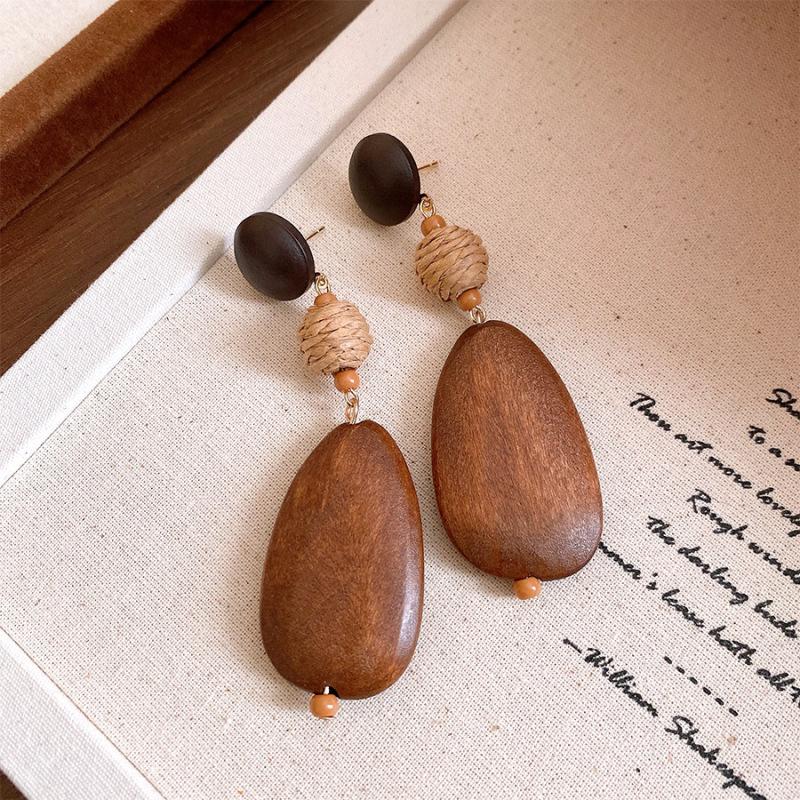 Boho Retro Strohgewebte Holzohrringe - Trendiger, Personalisierter Resort-Style Schmuck für Damen
