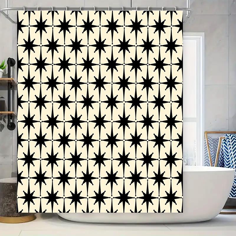 

Stylish Black Stars Bath Curtain Modern Decor Shower Liner Waterproof Fabric Printed For Bathroom W60H190(CM)-1 Pcs