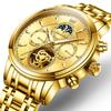 OLEVS High Quality Luxury Men Tourbillon Gold Watch Automatic Movement Mechanical Male Stainless Steel Waterproof Wristwatches
