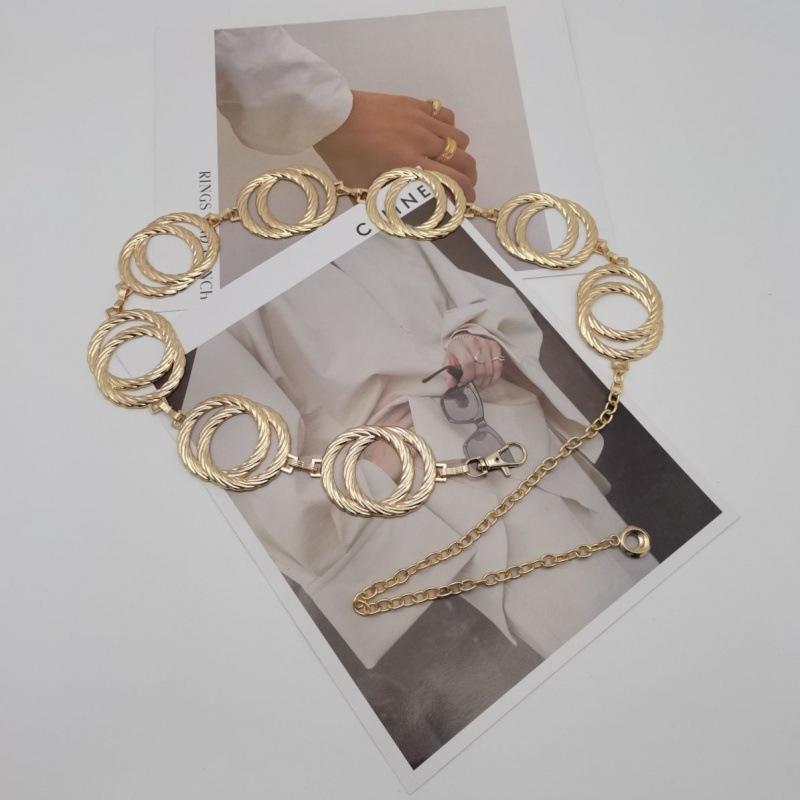 

2024 Womens Trendy Fashionable Double Circle Metal Waist Chain In Gold And Silver золотий