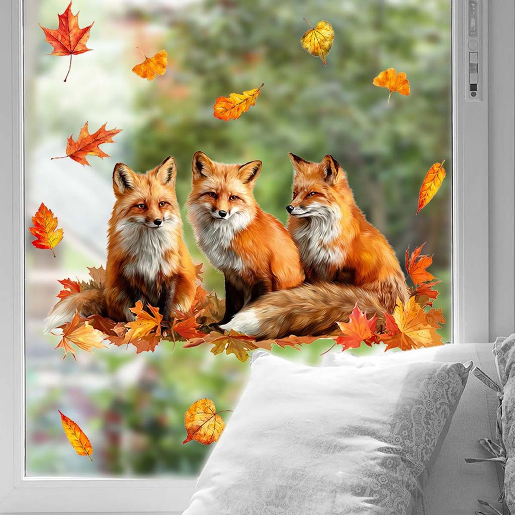 Natural Wind Autumn Feeling Fox Window Sticker Fun Elements - Self-adhesive Non-Slip Sticker