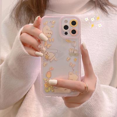Funda de Teléfono Suave de Silicona Rosa de Mariposa Gato a Prueba de Golpes Para Iphone 11 12 Mini 13 14 Pro Max 8 7 Plus X Xr Xsmax Lindo Dibujo Animado Capa