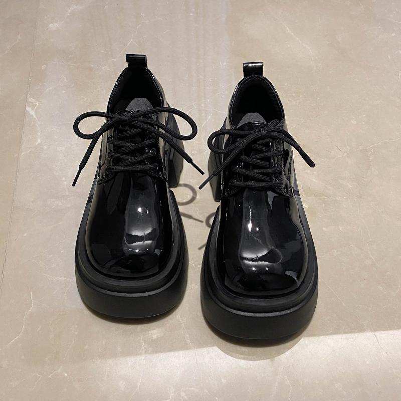Fashion Aphixta 7.5cm Square Heel Ankle Boots Patent Leather Sneakers Women's Shoes Chunky Sole Lace Up Black Boots Shoes Women