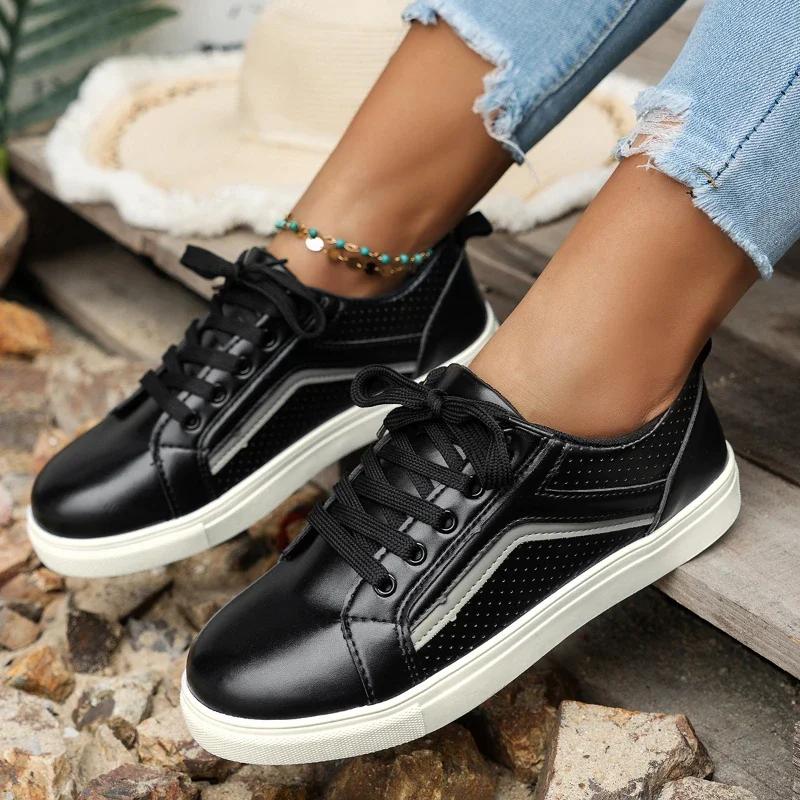 Woman Shoes Casual Sneakers for Women Round Toe Platform Shoes Lace Up Tennis Female Vulcanized Shoes Solid Color Ladies Loafers