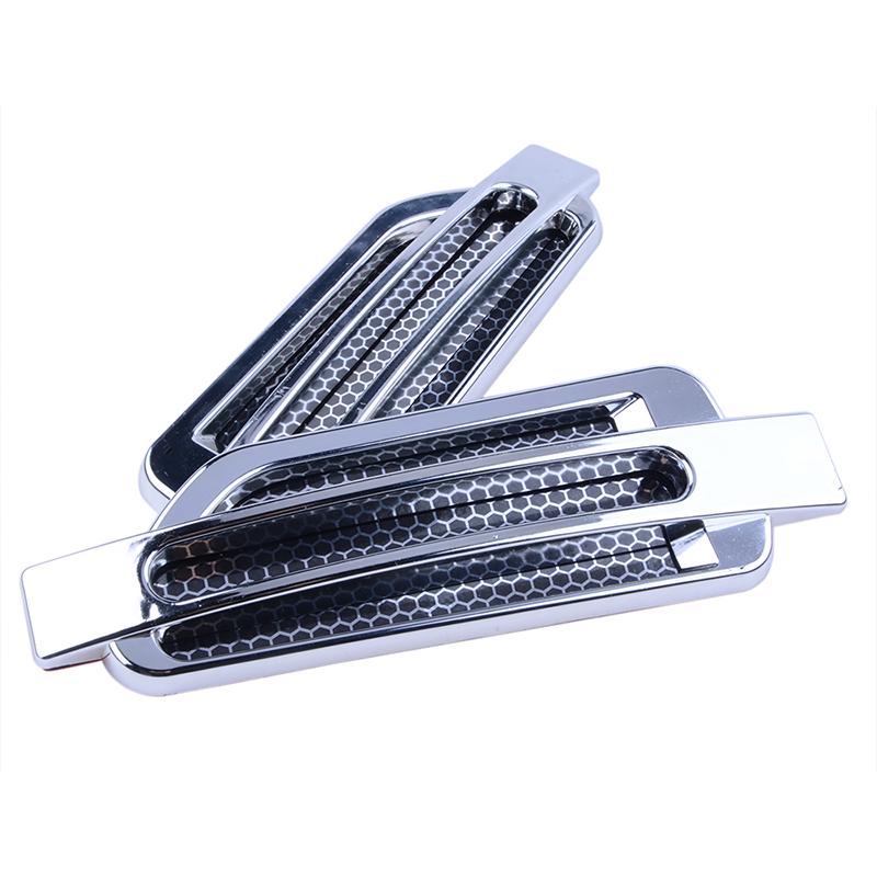 Rhyming 2Pcs Car Side Fender Vent Sticker Air Flow Spoiler Racing Intake Grille Trim Chrome Decorative Automobile Accessories Chrome