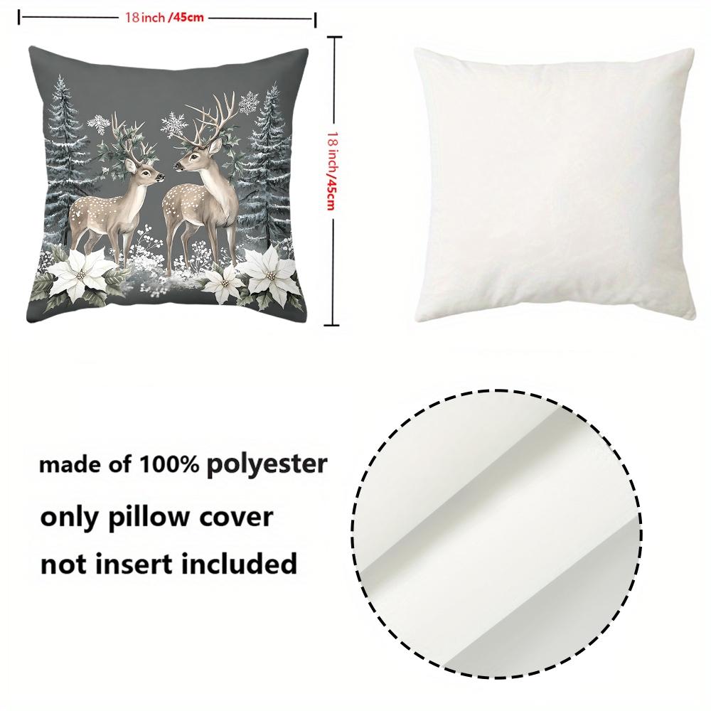 2D Flat Printing Christmas Deer Pillows With Snowflake And Flowers Polyester Pillowcase, Sofa Decorative Cushion Cov