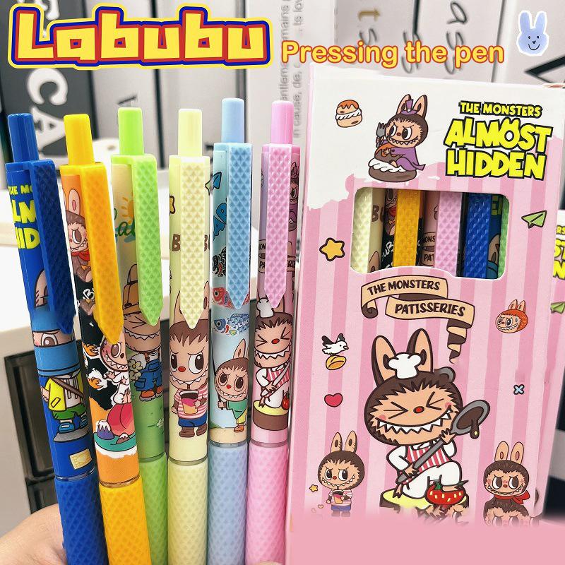 6 Pezzi Kawaii Labubu Mostro Cartone Animato Penna Neutra Materiale Scolastico Cancelleria 6pcs