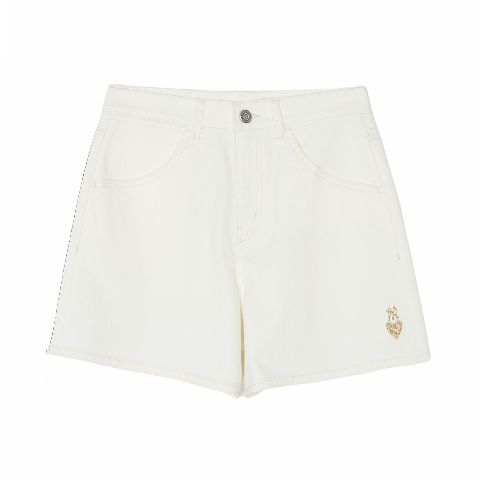 

New MLB New York Yankees Denim Shorts Women s Ecru 3FDPH0143-50CRS XS