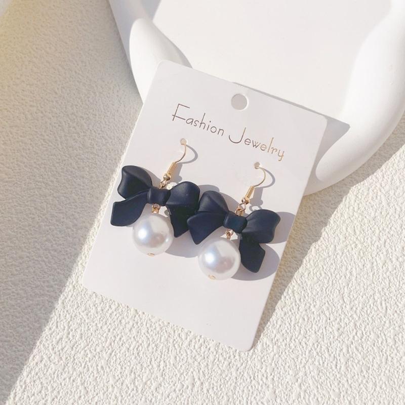 Stylish Pearls Bowknot Dangle Earrings Ornament Distinctive Ear Pendant Ear Rings Adornment Versatile Fashion Accessory