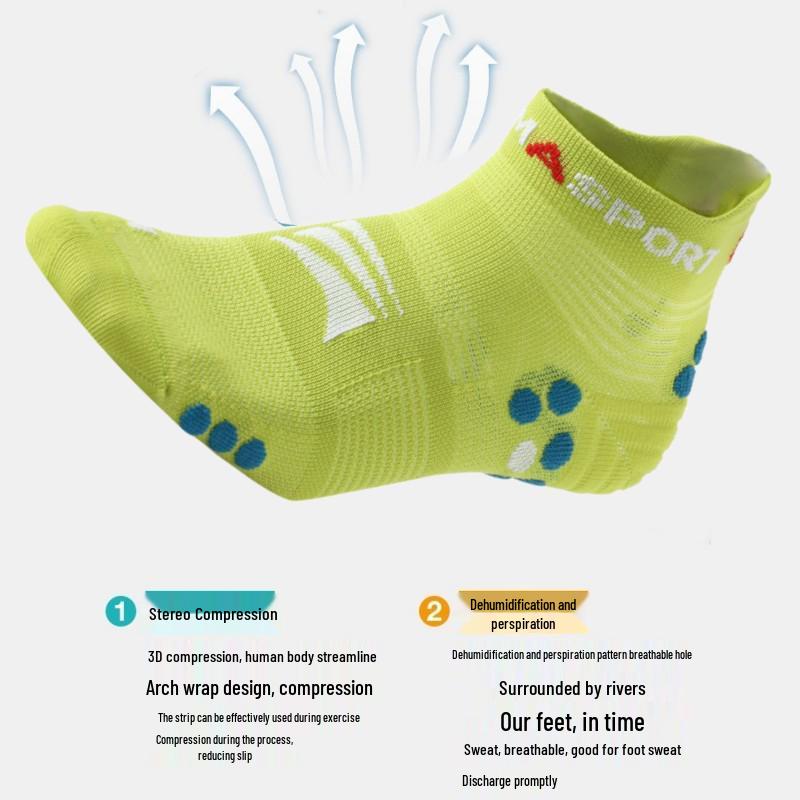 Calzini Unisex a Compressione per Trail Running - Antiscivolo, Ammortizzanti, Senza Cuciture, Modello Crew per Maratona e Sport all'Aperto