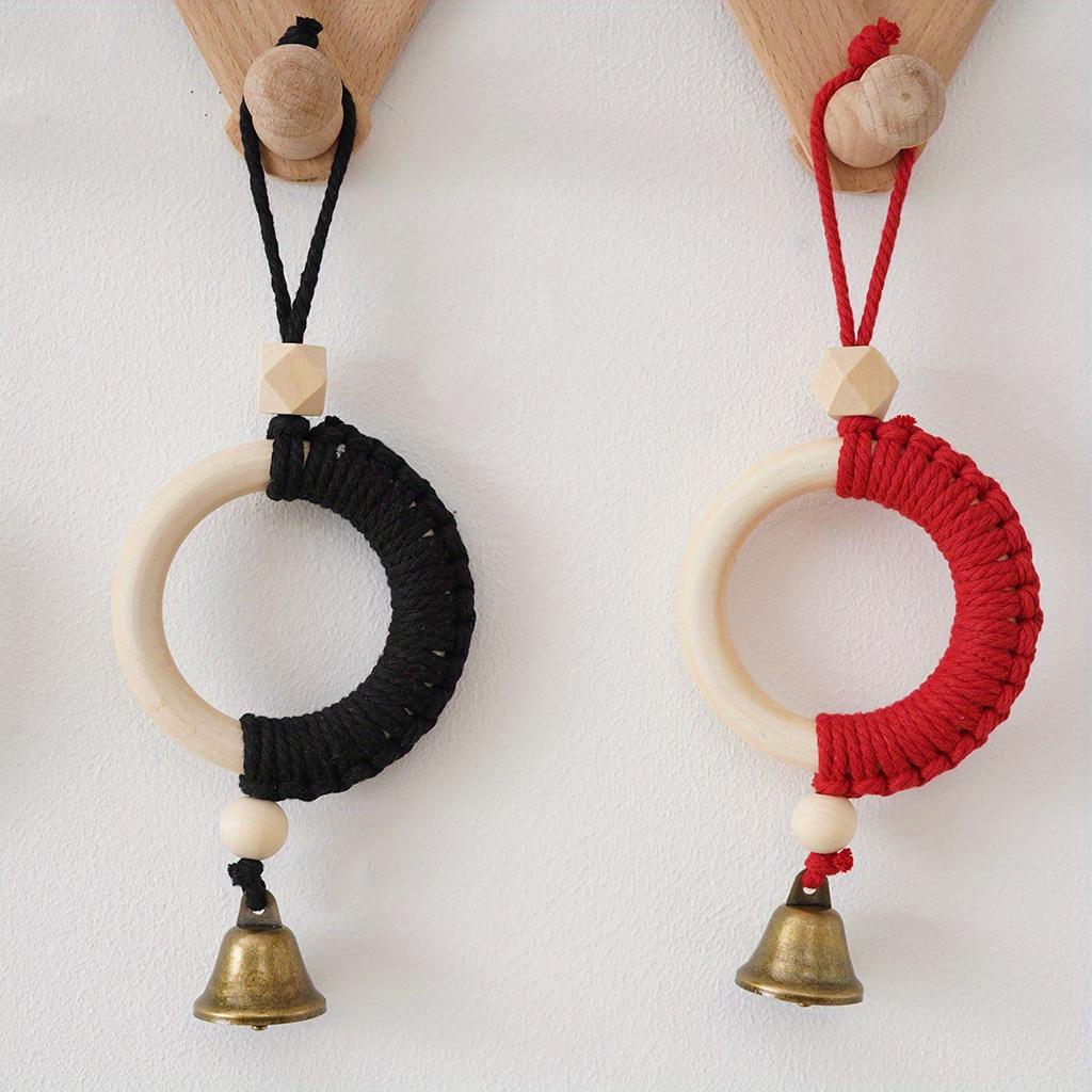 1PC Original wood color wood ring cotton rope bell pendant Japanese and Korean style wall hanging door handle car pendant