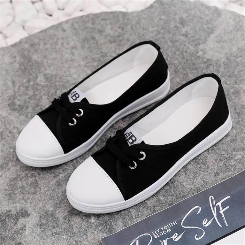 

Женские туфли-лодочки Белые парусиновые туфли для женщин Дорожная нескользящая обувь Кроссовки на низкой платформе Повседневная женская обувь на плоской подошве 40 чёрный