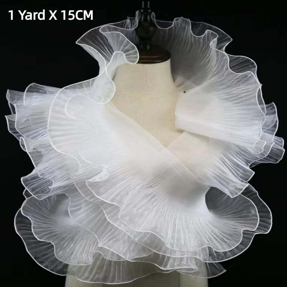 2025 15CM Wide Pleated Mesh Lace Transparent High Quality Big Wave Chiffons Fabric DIY Material Dress Accessories